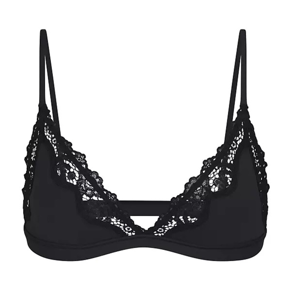 SKIMS FITS EVERYBODY LACE TRIANGLE BRALETTE ONYX XS